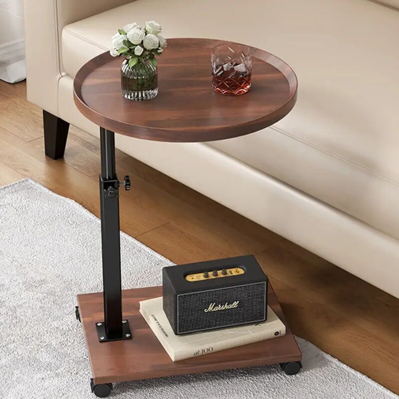 Round sofa side table, height-adjustable, with 360° rotating top, snack table for couch, living room, bedroom