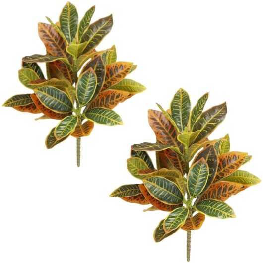 Set of 2 Artificial Green Plants for Outdoors - Autumn Croton for Garden, Yard, and Indoor Decoration - Red & Green