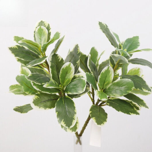 Set of 2 Artificial Green Plants for Outdoors - Autumn Croton for Garden, Yard, and Indoor Decoration - White & Green