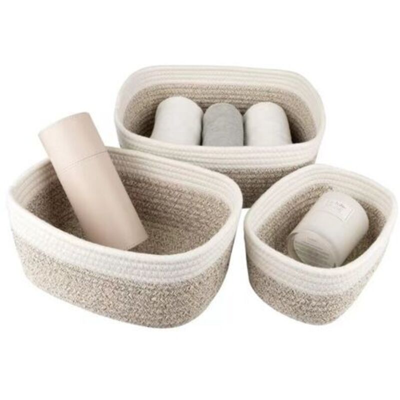 Set of 3 Braided Cotton Rope Storage Baskets, Storage Bins for Bathroom, Changing Table, Woven Baskets, Stackable, Multi-purpose, for Nursery Decor