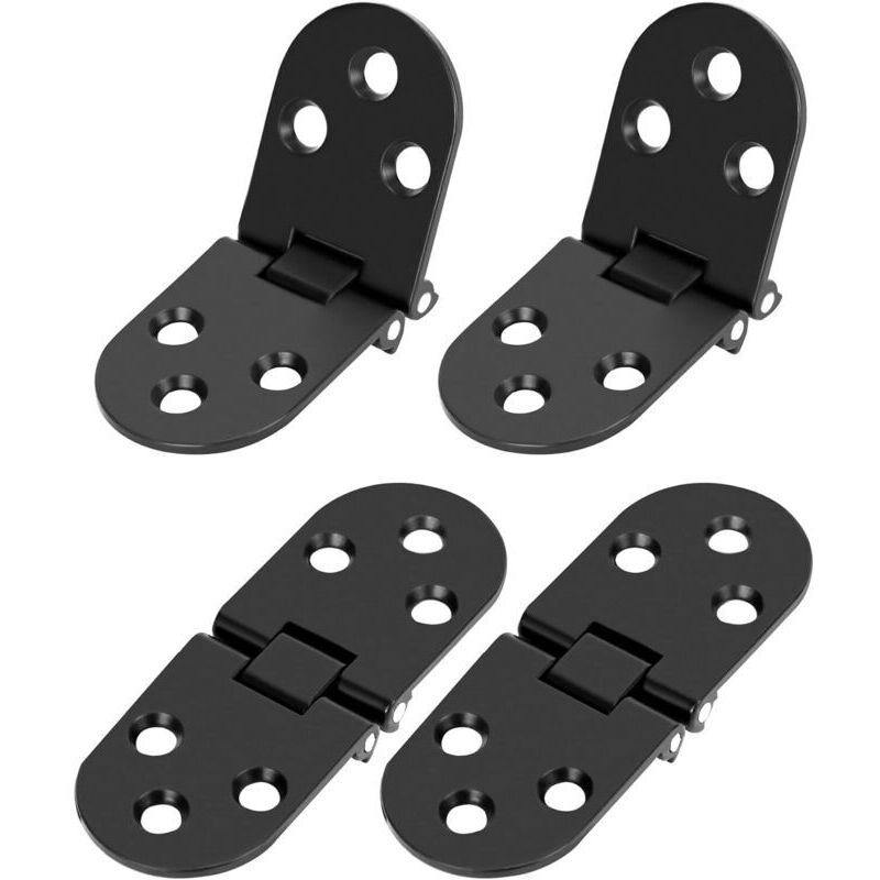 Set of 4 Black 180 Degree Folding Hinges - Black Rustproof Zinc Alloy - for Folding Tables, Cabinets and Toolboxes