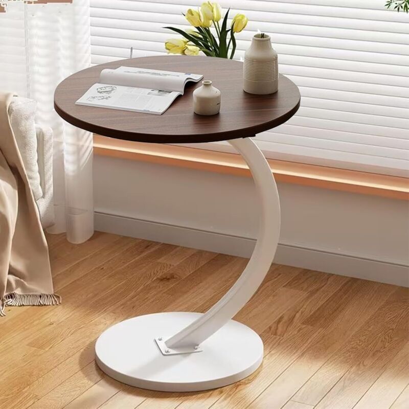 Side table, small side table, bedside table, round sofa side table, side tables for living room, small room, sofa (dark brown + white)