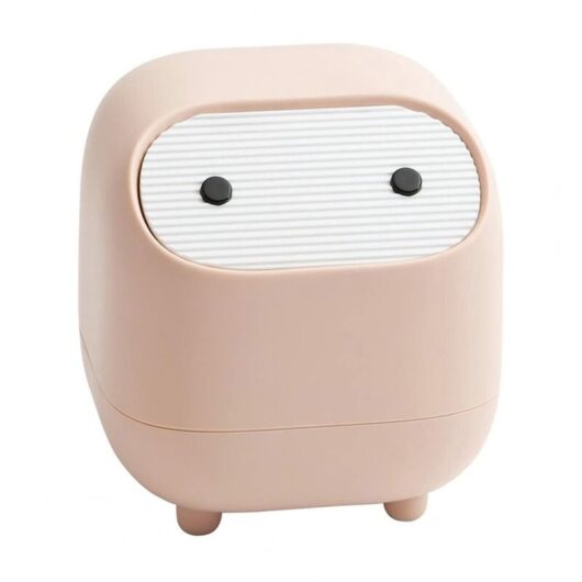 Small Trash Can, Cute Ninja Office Trash Can with Lid, Bedroom Trash Can with 1 Roll Waste Bag, Trash Can for Home, Bedroom, Office (Pink)