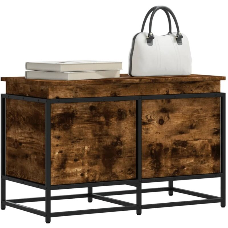 Storage Box with Lid Smoked Oak 80x40x51.5 cm Engineered Wood Vidaxl