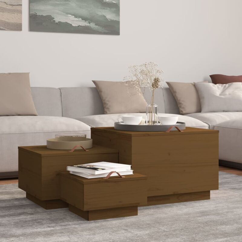 Storage Boxes with Lids 3 pcs Honey Brown Solid Wood Pine Vidaxl