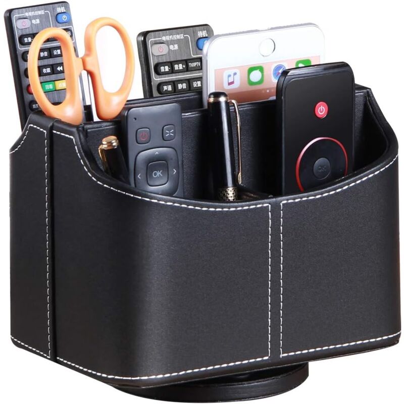 Support de Télécommande Rotative, Organiseurs Multimédia avec 5 Compartiments ,Multifonctionnel Organisateur de bureau en pu Cuir , tv Boîte de