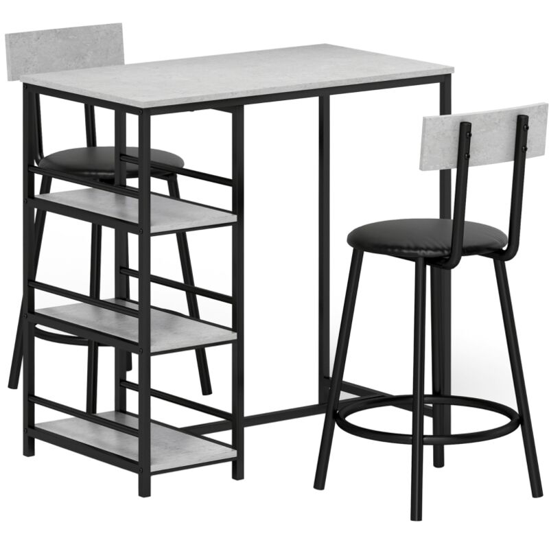 Three-Piece Kitchen Dining Set, with Shelves - Grey/Black