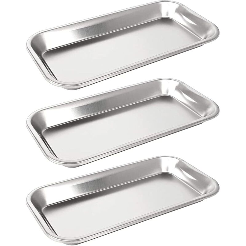 Tinor - 3-piece stainless steel tray, small instrument tray, surgical tray for laboratory instruments, dental tools