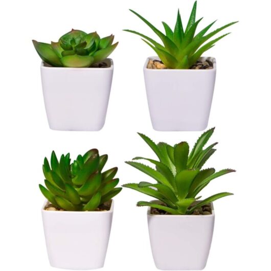 Tinor - 4 Pack Artificial Indoor Plastic Succulent Plants Potted Combination Study Room Restaurant Table Decoration
