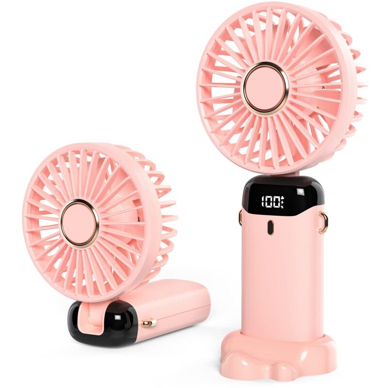 Tinor - Mini Portable usb Desk Fan Small Table Fan with 5 Speeds and 3000mAh usb Battery, Foldable Electric Fan for Travel, Office, Home (Pink)