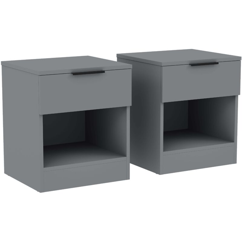 Trega 1 Drawer Bedside Tables Nightstands Set of 2, H 41 x W 39 x D 28 cm, Grey