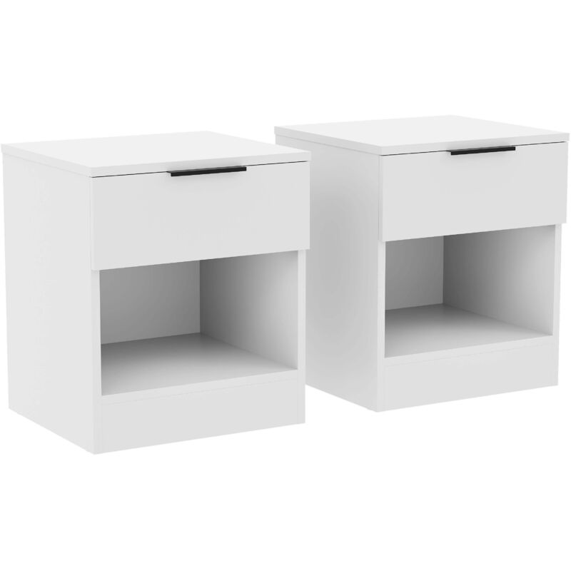 Trega 1 Drawer Bedside Tables Nightstands Set of 2, H 41 x W 39 x D 28 cm, White