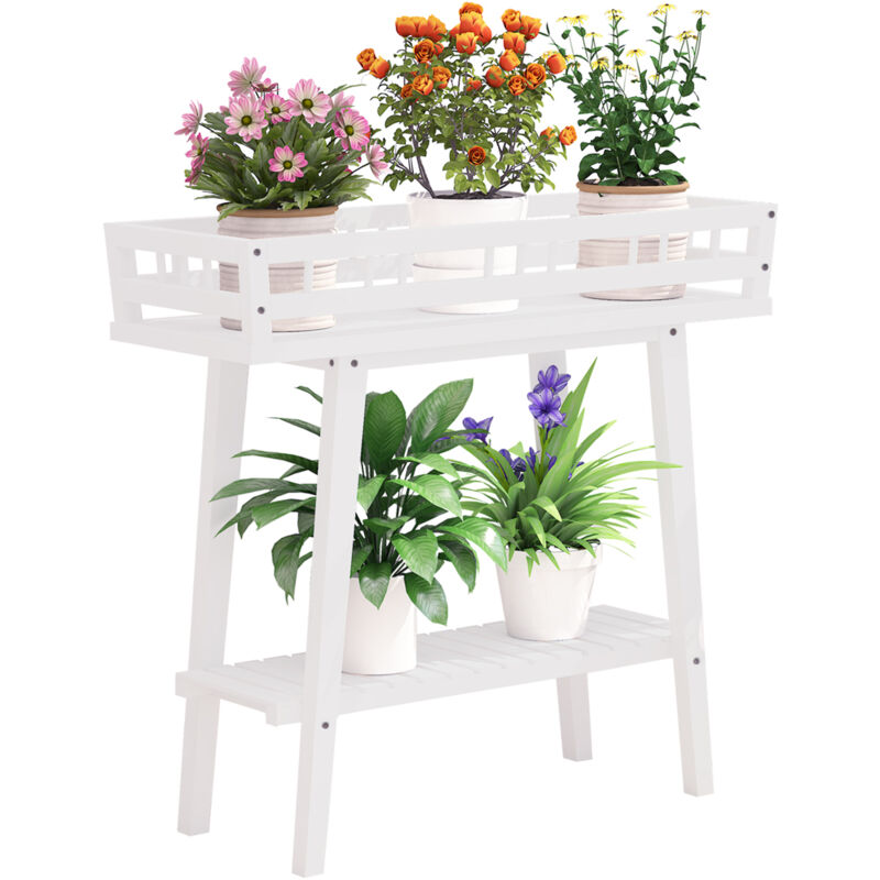 Unho - 2 Tier Tall Plant Stand Table Indoor Outdoor Plant Shelf Flower Display White