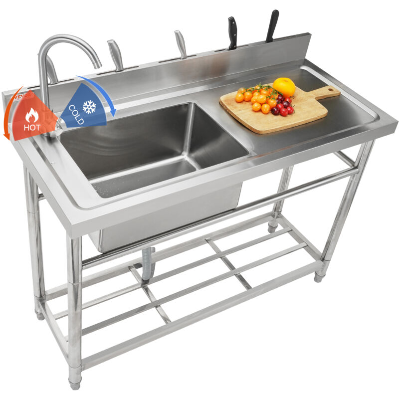 VEVOR Stainless Steel Utility Sink, 1 Compartment Free Standing Small Sink w/Workbench Faucet & legs, 39.4 x 19.1 x 37.4 in Commercial Single Bowl