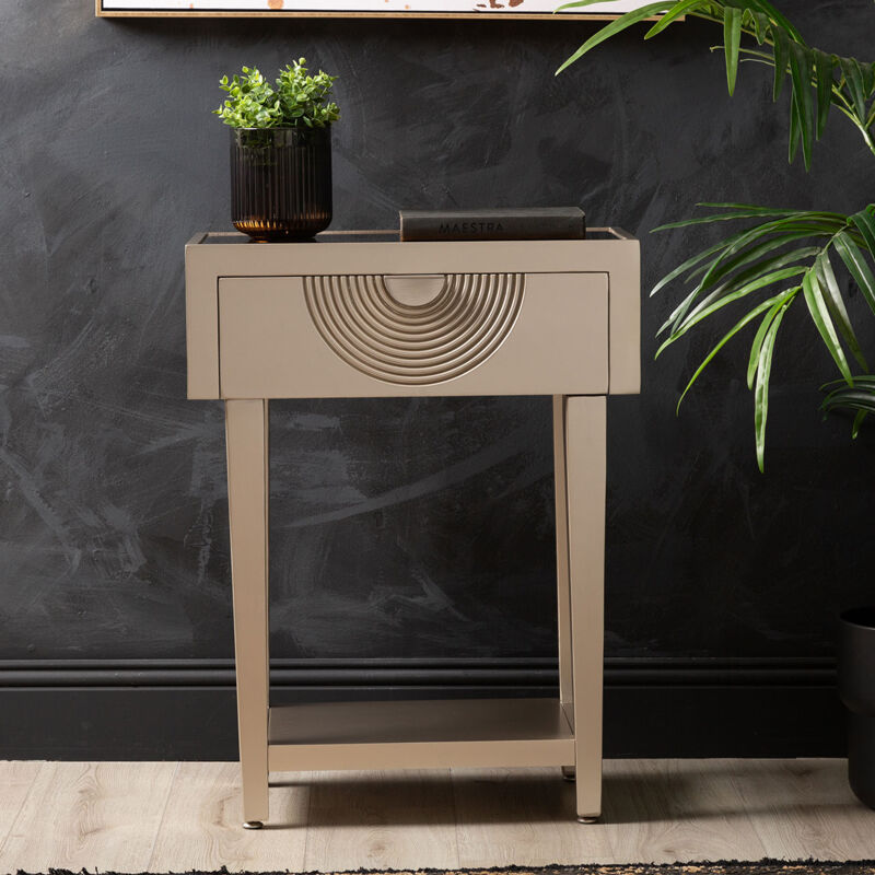 Vanity Living 1 Drawer Wooden Sofa Side Table for Living Room, Mirror Top Telephone Table With Shelf Storage