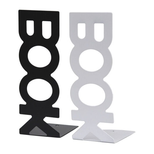 Vertical Bookends, Non-Slip Solid Metal Bookends for Home, Office, Study and Shelves (Black)