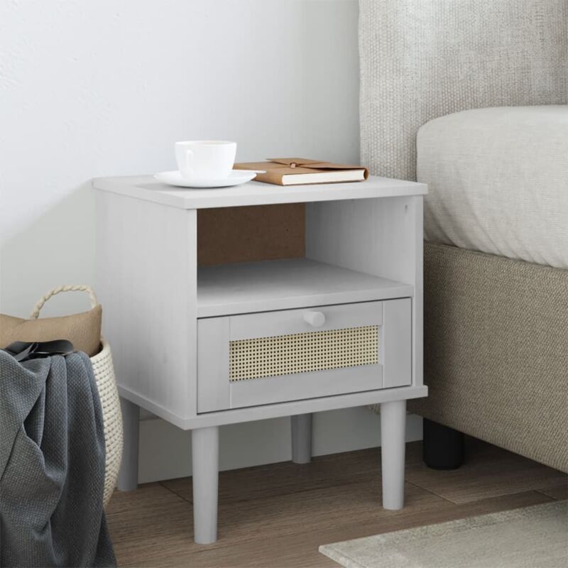 Vidaxl - Bedside Cabinet senja Rattan Look White 40x35x48 cm Solid Wood Pine