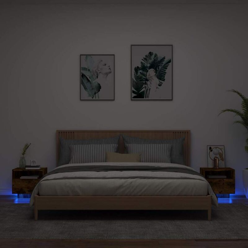 Vidaxl - Bedside Cabinets with led Lights 2 pcs Smoked Oak 40x39x37 cm