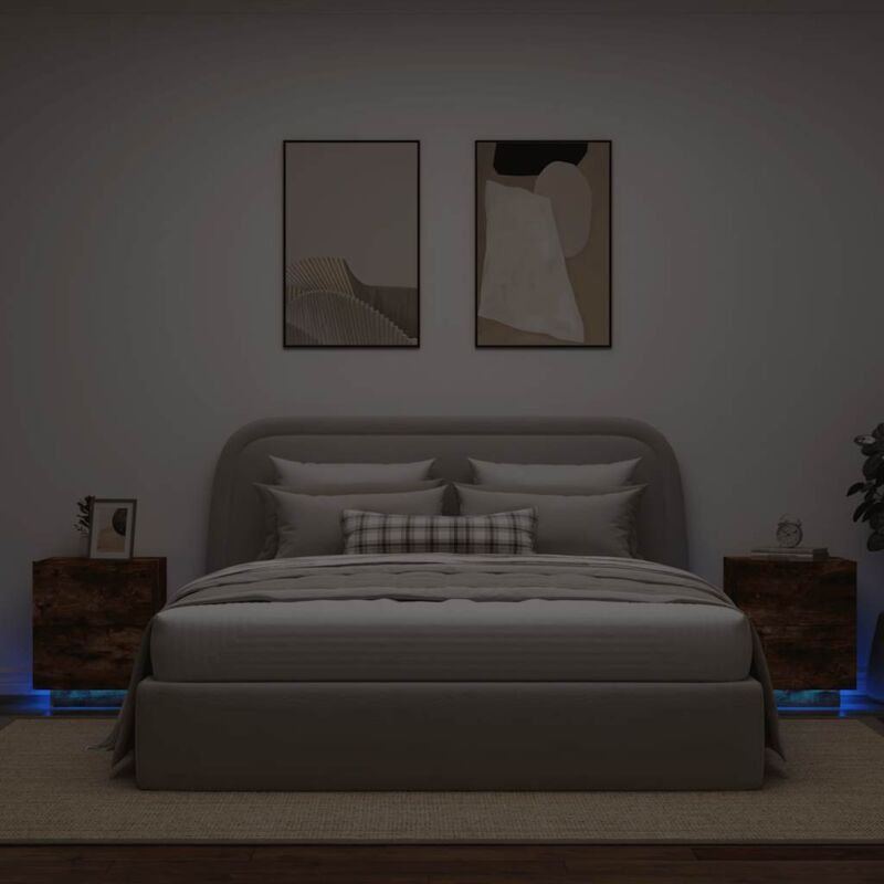 Vidaxl - Bedside Cabinets with led Lights 2 pcs Smoked Oak Engineered Wood