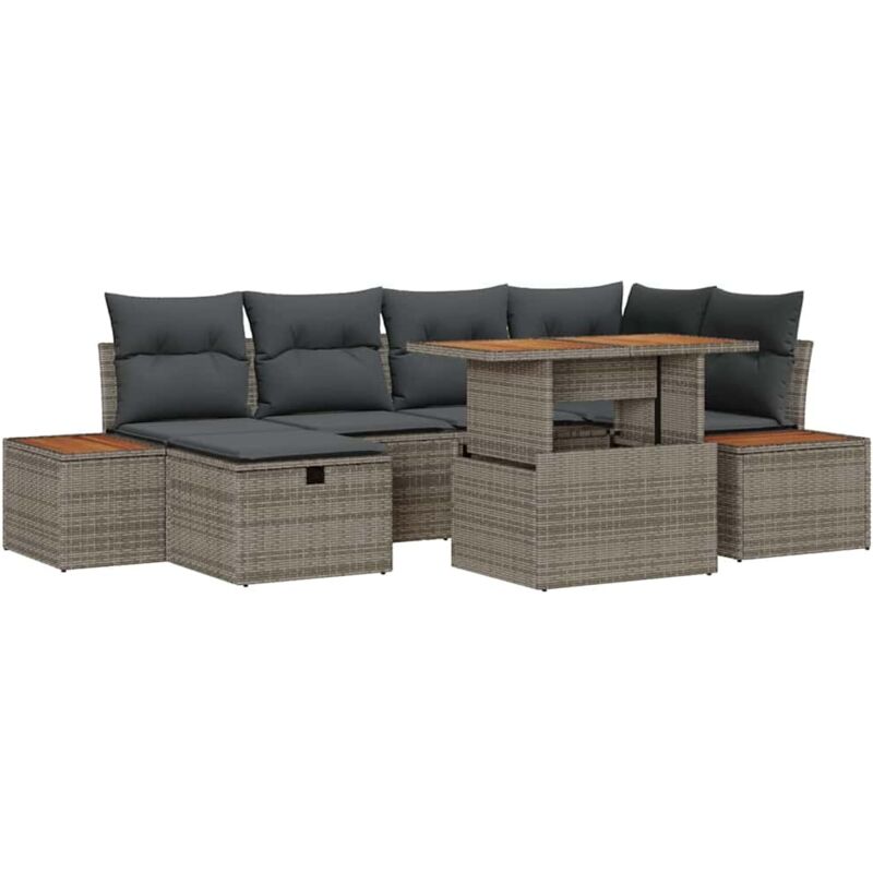 Vidaxl - Garden Sofa Set Height-Adjustable 7 pcs Grey Poly Rattan