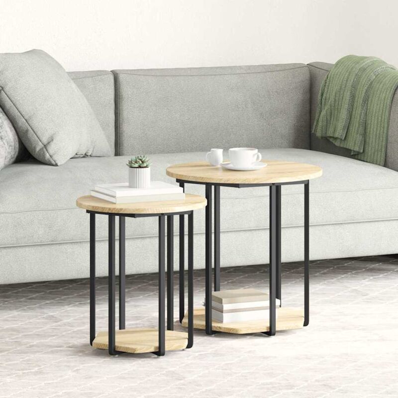 Vidaxl - Side Table Set 2 pcs Sonoma oak and Black 50 x 50 x 50.5 cm