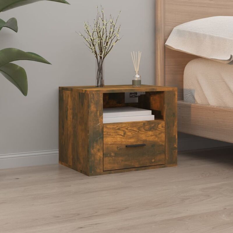 Wall-mounted Bedside Cabinet Smoked Oak 50x36x40 cm Vidaxl