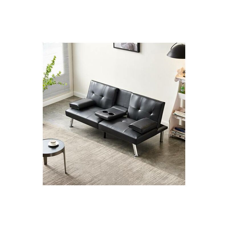 WestWood Faux Leather Manhattan Sofa Bed recliner 3 Seater Modern Luxury Design Furniture Double Cup Holder Black