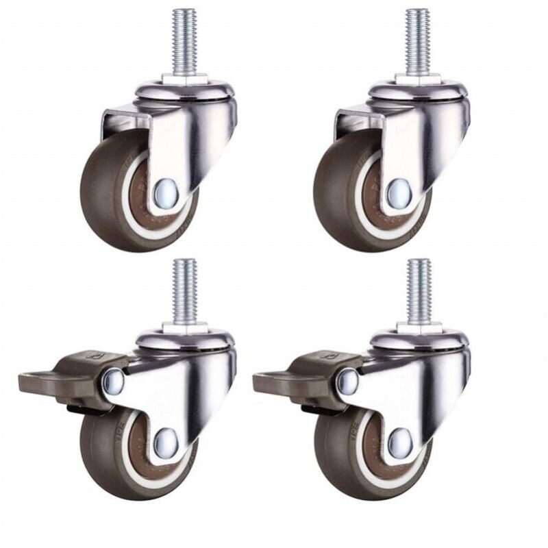 Ymyny - Furniture swivel castors with brake, diameter 38 mm, small wheels, M8 x 20 mm, load capacity 80 kg